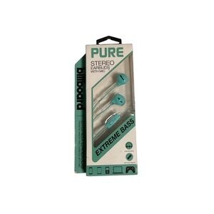 Billboard Pure Stereo Earbuds with Mic Teal Extreme Bass Wired BB2291 New‎